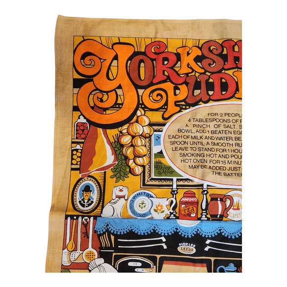 Vintage Yorkshire Pudding Recipe Cotton Tea Towel Harry Butterworth Britain - Picture 3 of 6